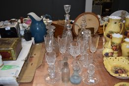 A selection of glass,including decanters, mixed styles and eras.