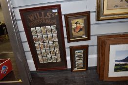 A framed collection of cigarette cards.