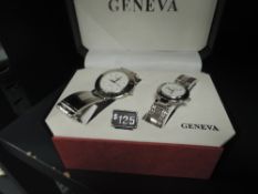 A cased pair of quartz fashion watches by Geneva