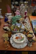 A mixed lot of ceramics, Including Spode trinket dish, honey pot, Toby style jugs.