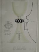 A sketch, Harold Stabler, design for, Chalice and Paten with carved crucifix and enamelled knop,