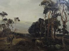 An oil painting on board, William Manners, hilltop copse, signed, 17 x 26cm, framed