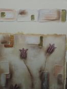 A pair of mixed media pictures, Kevin B, Vase I and Vase II, indistinctly signed, 69 x 24cm,