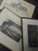 An engraving, The South East View of Cartmel Priory, 1727, 18 x 37cm, an engraving, Kirkby