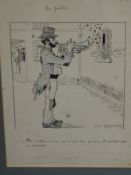 A coloured pen and ink sketch, Luc Leover, Le Piston, French cartoon, early 20th century, with