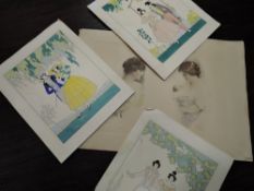 Three prints, after Lucian Baubaut, Art Deco inspired classical studies, each 29 x 22cm, and a print