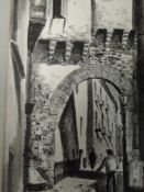 A print, after, Diaz, street scene, 39 x 26cm, framed and glazed