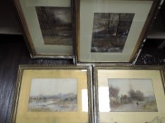 A pair of watercolours, rural landscapes, 34 x 24cm, indistinctly signed, framed and glazed, and a