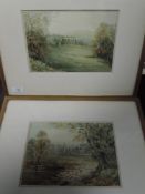 A pair of watercolours, T Chapman, Bolton Abbey, signed, 17 x 25cm, framed and glazed