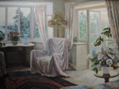 An oil painting on board, Stephen Darbishire, Sunlight and Flowers, signed and attributed verso,