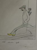 A coloured pen and ink sketch, Harry De Leka, La Dernier Rafle (The Last Round Up), French cartoon,