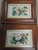 A pair of watercolours on silk, still life, 11 x 17cm, framed and glazed