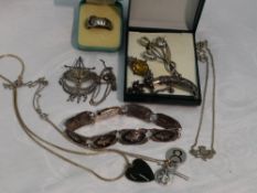 A selection of HM silver and white metal stamped silver including Scotch Thistle necklace,