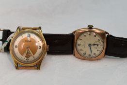 A gents 9ct rose gold wrist watch by Record having Arabic numeral dial with subsidiary seconds in
