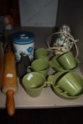 A selection of vintage kitchenalia and a ceramic lamp housing two little mice,including Melaware