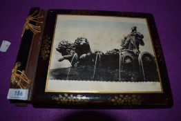 An unused vintage lacquered wooden covered photo album.