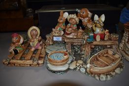 A selection of Pendelfin by Stonecraft a Harbour boat port and raft with figures