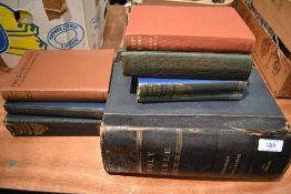 A selection of text and reference books including Family bible and Kipling