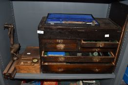 A vintage Mahogany M&W tool chest with drawers,also included is a variety of machinists and
