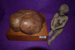 A mounted carved wooden posterior.