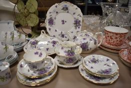 A mid century collection of Hammersley 'Victorian Violets', having vibrant violet transfer pattern