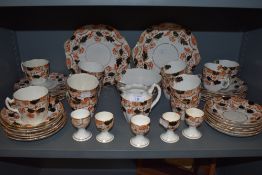 A Victorian part tea service or breakfast set having transfer pattern with hand tinted floral