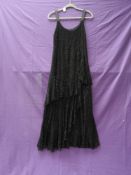 An antique black lace dress,around 1930s, Asymmetric layers of floral lace over two integrated