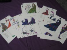 Thirty original 1970s fashion sketches by R.Jennings, illustrated for Laura Ashley,London.