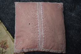 An embroidery and cushion,purported to have been made by Emmeline Pankhurst, both are in very good