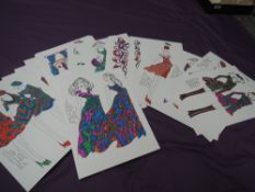 Thirty original 1970s fashion sketches by R.Jennings, illustrated for Laura Ashley,London.