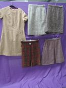 Four vintage 1950s and 1960s wool skirts and a dress, including Harris Tweed,all good condition,