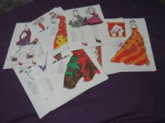 Thirty original 1970s fashion sketches by R.Jennings, illustrated for Laura Ashley,London.