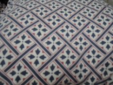 A set of Laura Ashley festoon blinds in 1990s Mr Jones fabric in Burgundy, Cream and blue colour