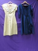 Two 1950s dresses, one iridescent blue with large bow detail to skirt,Rembrandt label, the other