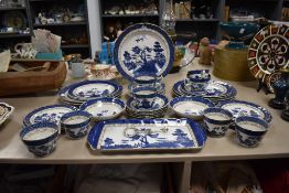 A mix of blue and white ceramics including Booths and Royal Doulton, includes plates, cups, bowls