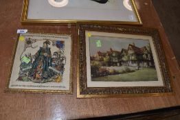 Two vintage prints one in gilt and plaster frame the other of Shakespeare interest.