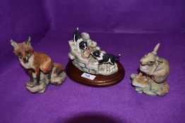 Three Border Fine Art Figurines, Tug o War JH71, an early model of a Sitting Fox signed Boyt and a
