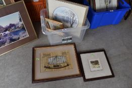 A selection of prints and picture frames including limited edition Laura Boyes cat print.