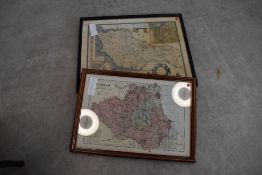 Two vintage map prints including Durham and North East Riding of Yorkshire.