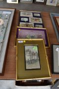 A selection of framed Sweetheart postcards and framed watercolour.