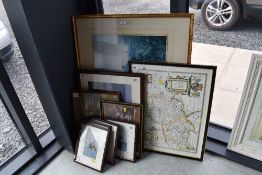 A selection of prints including map of Stafford and John Mclean signed set