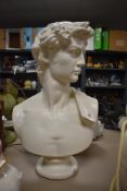 A large composit bust of Michelangelo's David.