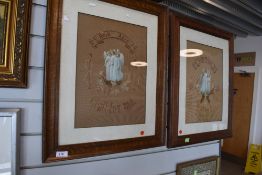 A pair of early 20th century religious embroideries with decoupage and dried flowers to centre,