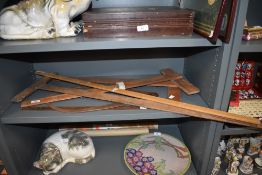 A selection of measuring and marking tools including large callipers