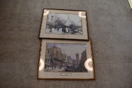 A pair of prints depicting market scenes.