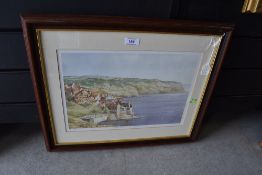 A signed and limited edition print after KW Burton depicting Robin hoods bay.