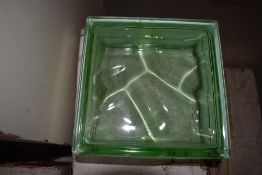 Eight packs of five green glass building blocks, each block 19 x 19 x 8cm