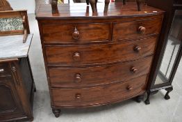 A Victorian mahogany bow fronted chest of two over three drawers , width approx 107cm, height 109cm