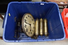 An early 20th Century long case or wall clock movement, having three weights