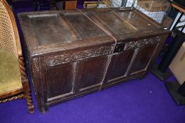 A period oak four panel kist, approx. dimensions W125 D58 H66cm